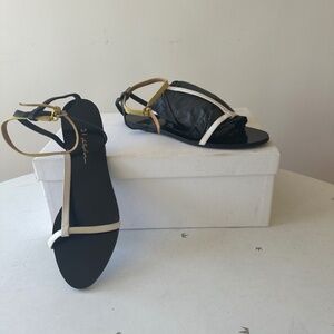 3.1 Phillip Lim sz 37 strappy flat sandal col.black/yellow/white